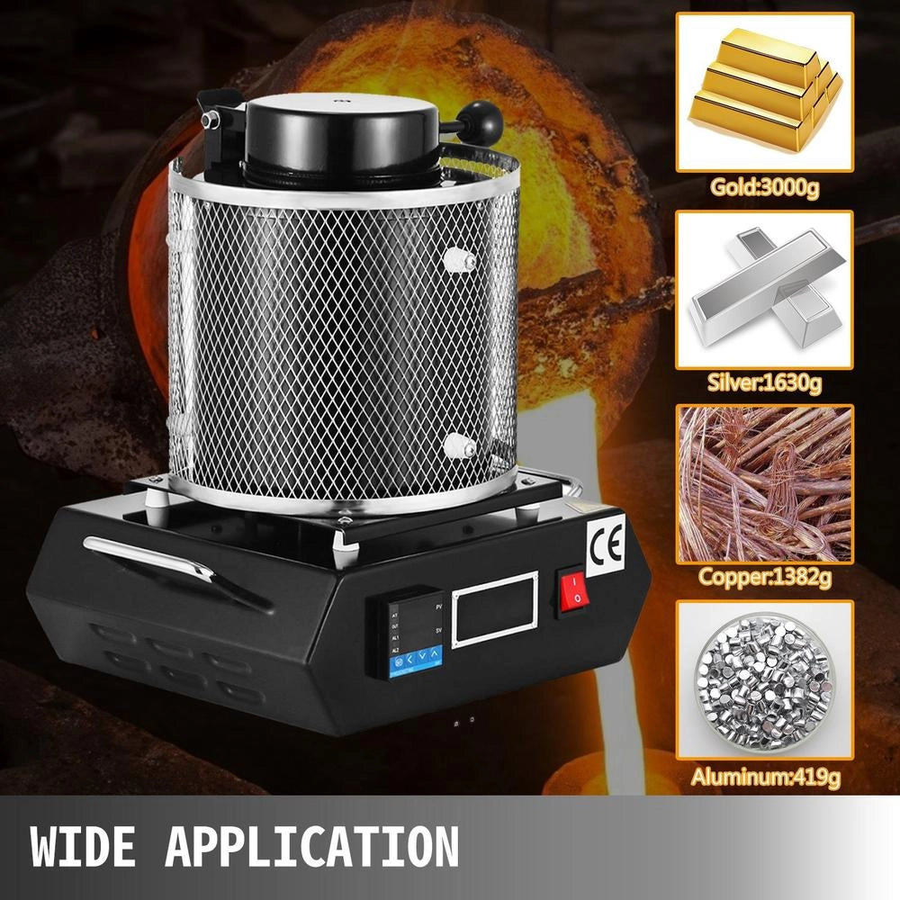Gold Melting Furnace 1350 W 1150 ℃ Max. Temperature, Digital Electric Melting Furnace 3 Kg Ceramic Crucible For Casting & Refining Precious Metals, For Processing Gold, Silver, Aluminum