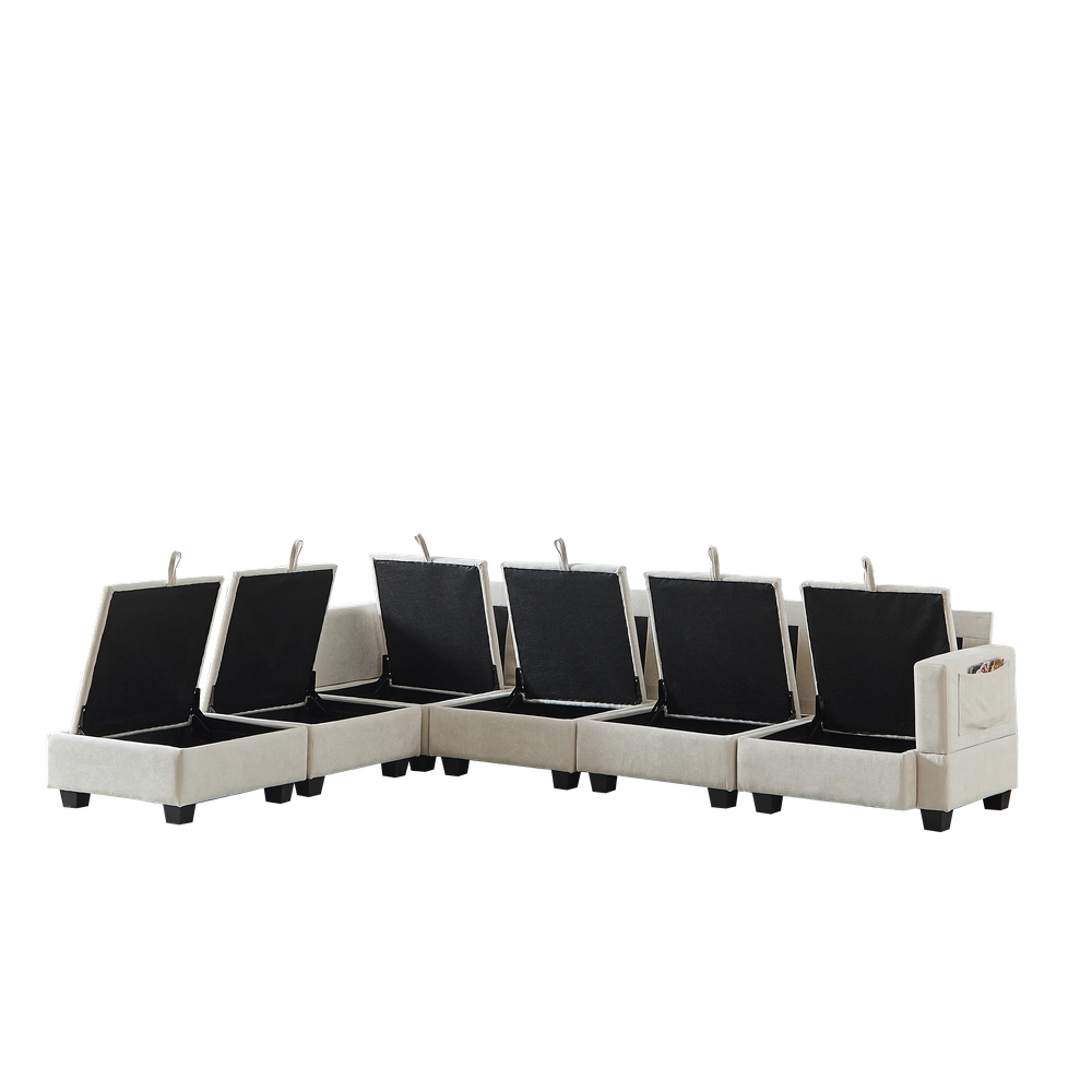 Divano angolare 6 posti con chaise longue e contenitore ¨C Minimal ¨C tessuto chenille