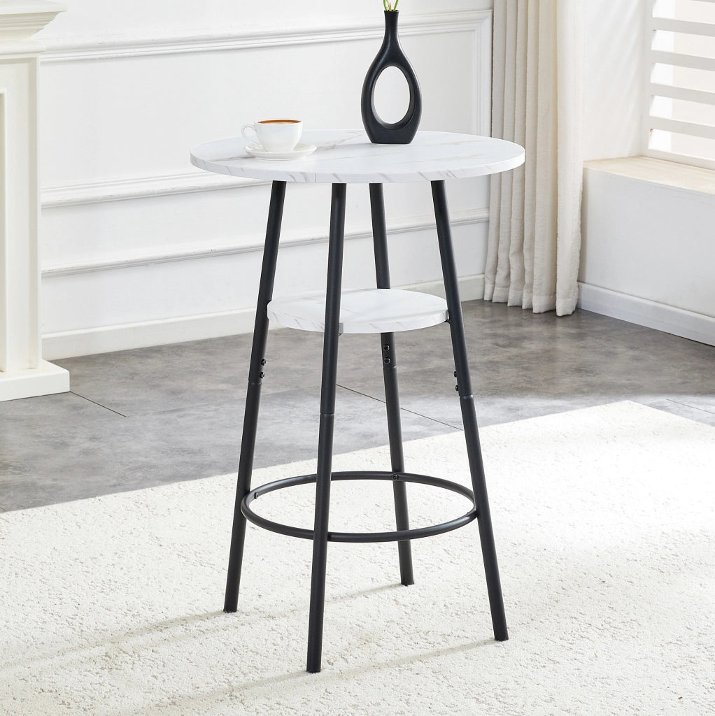 TAVOLO BAR 60 cm Marmo bianco e metallo nero con doppio piano