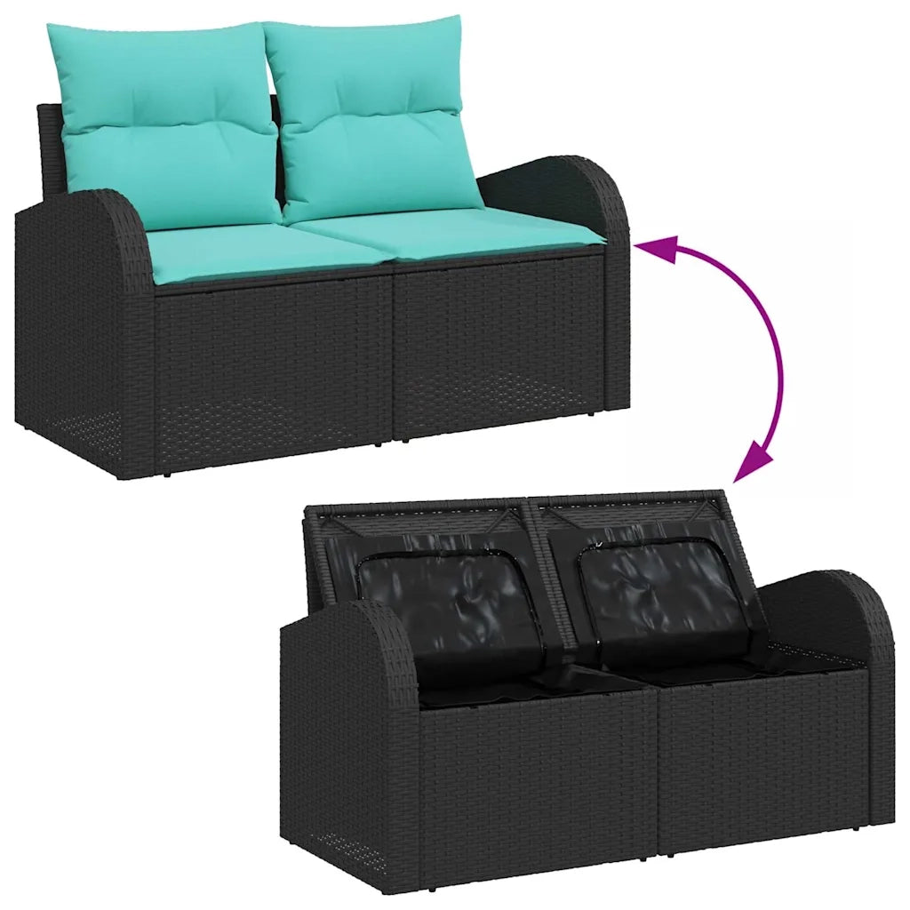 Set Divano da Giardino 3 pcs Nero e turchese Poly Rattan 3354575