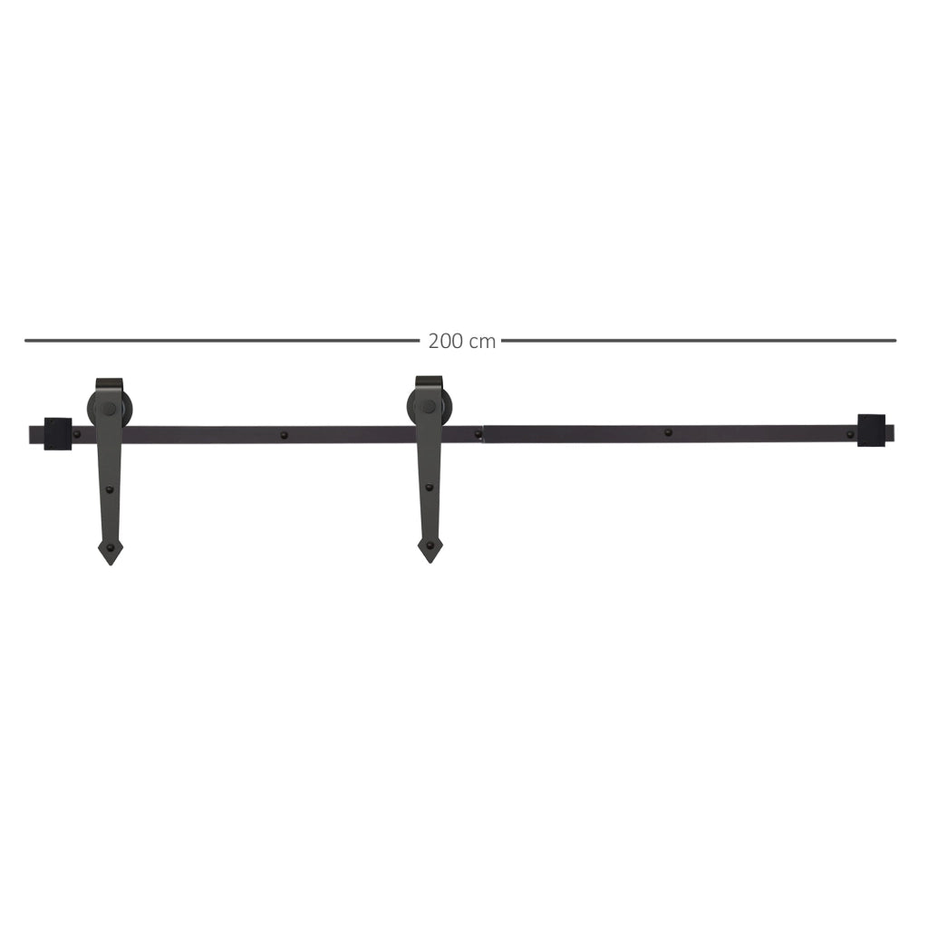 Kit per Porta Scorrevole Rustico con Binario 200 cm in Acciaio Nero