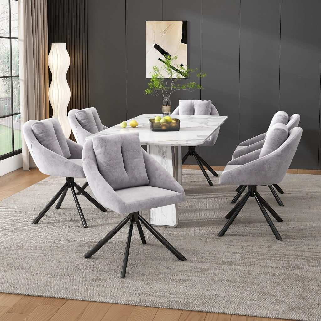 Set di 6 sedie girevoli in velluto grigio con struttura in metallo e rotazione a 360° portata 150 kg per sedia