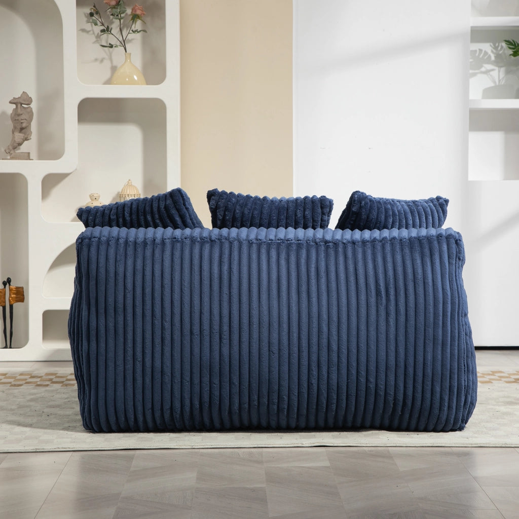 Chaise longue da interno in tessuto a coste con 3 cuscini schienale e braccioli blu navy 125 × 155 × 63 cm