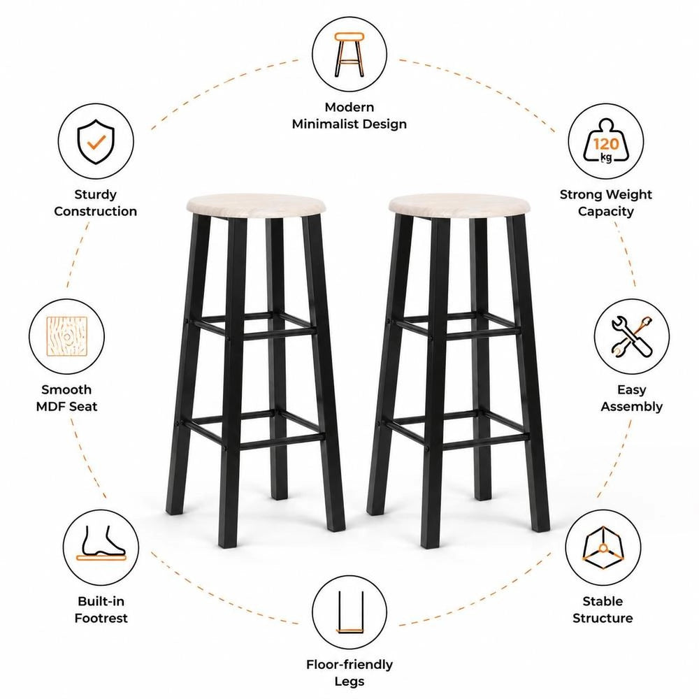 Bar Stools, 2 Pieces, Black MDF