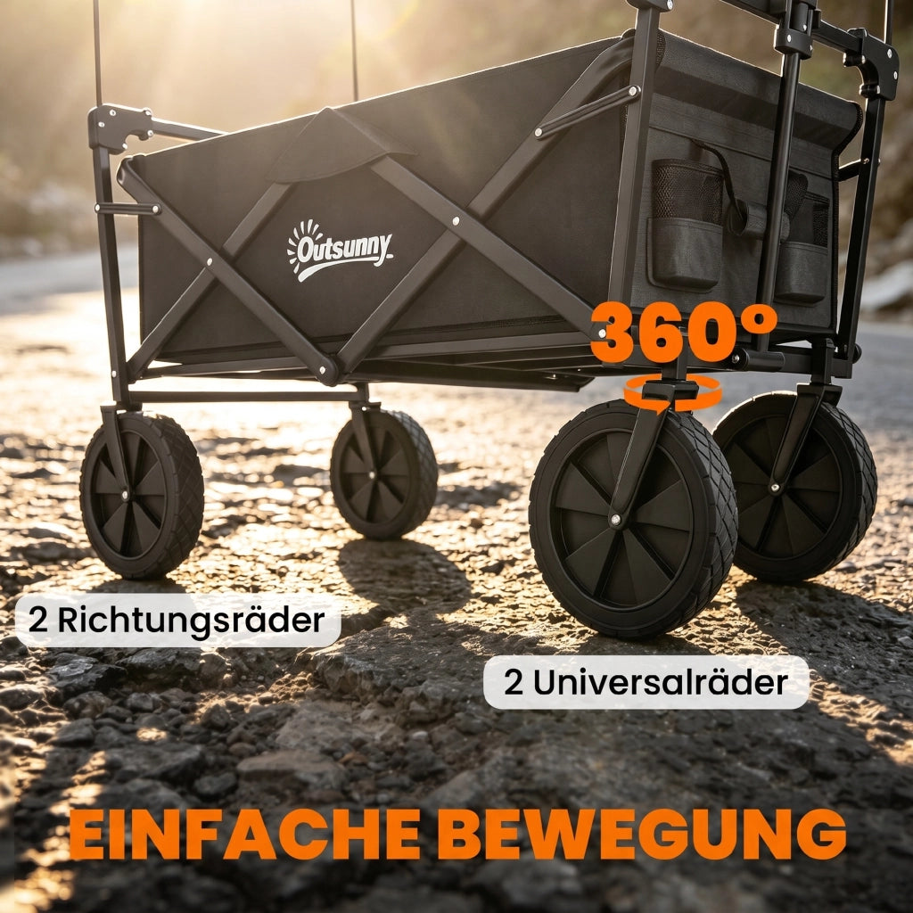 Carrello da trasporto pieghevole con tettuccio, telaio in acciaio nero, capacità 110L, 97x52x105 cm, robusto e salvaspazio
