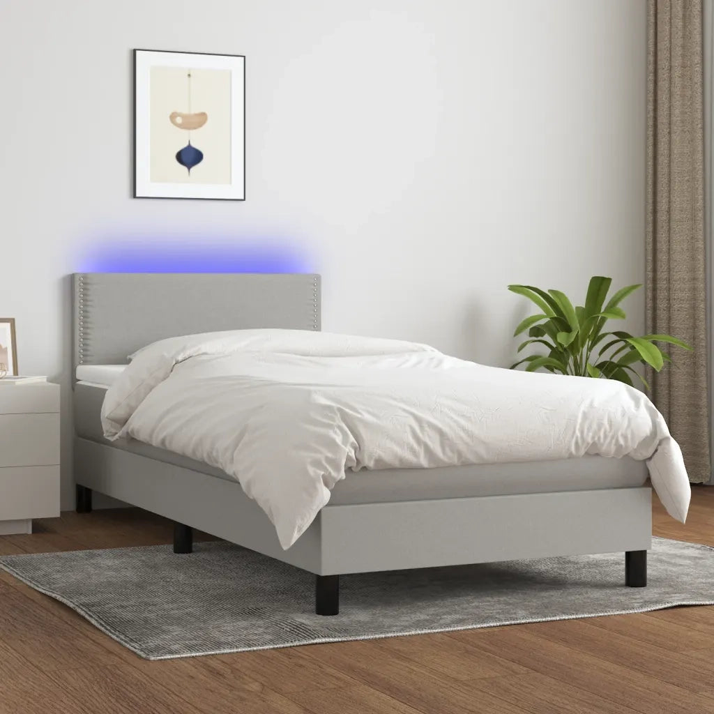 Letto a Molle Materasso e LED Grigio Chiaro 100x200 cm Tessuto 3133053