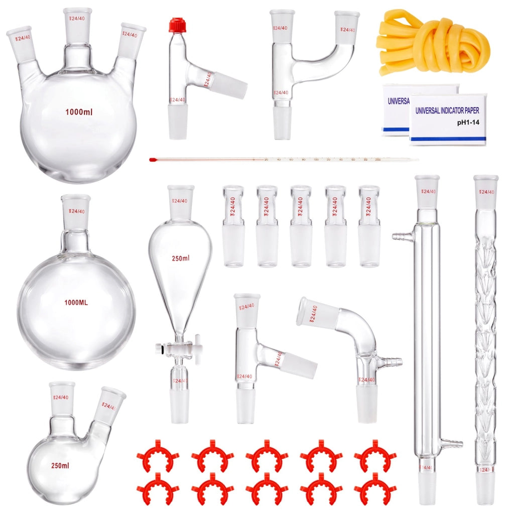 Kit di distillazione da laboratorio 29 pezzi in vetro borosilicato 3.3 giunti 24/40 boccetta 1000 ml YHEO-8 per oli essenziali