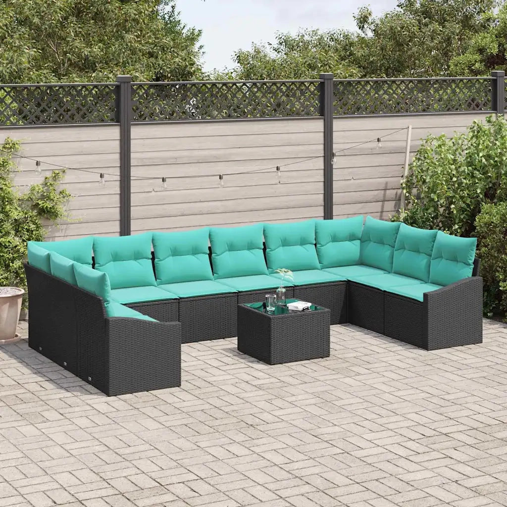 Set di divani con cuscino 11 pcs Nero polyrattan 3346916