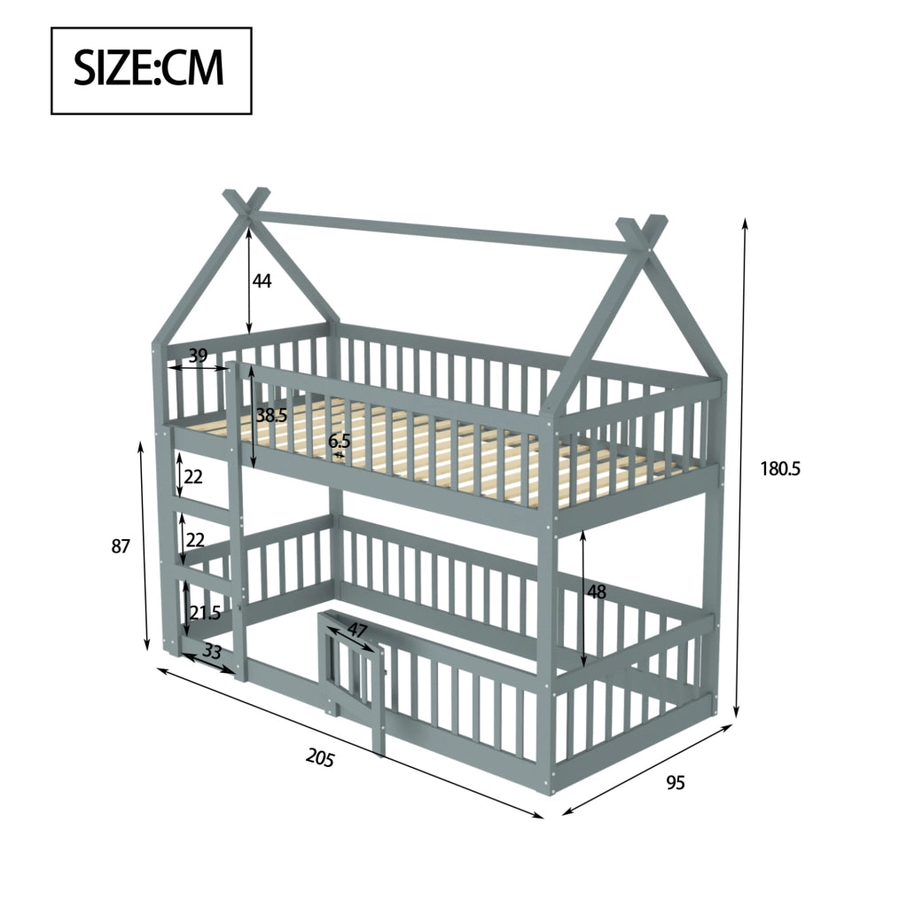 Letto a castello per bambini 90x200 cm con scala integrata e porta grigio