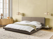 Letto in stile giapponese in legno di frassino scuro 180 x 200 cm, impiallacciato, testiera in bouclé, profilo basso, camera da letto