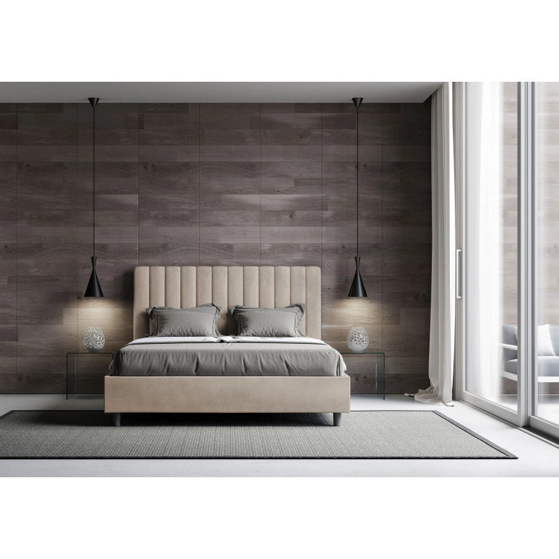 Letto imbottito Letto Matrimoniale alla Francese 150x210 cm Agueda - Con rete,Microfibra,Sabbia