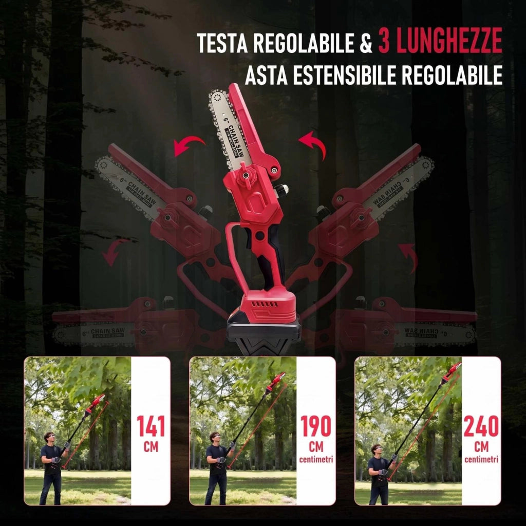 Sega elettrica, sega per rami, sega elettrica a batteria, 21 V, braccio telescopico, 2 batterie