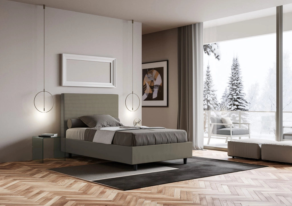 BS COM Letto una piazza e mezza senza rete imbottito 120x200 similpelle cappuccino