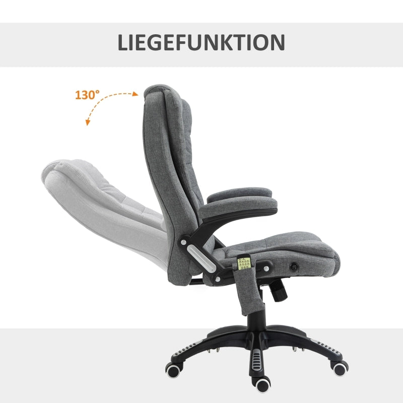 Sedia da Ufficio Poltrona Massaggiante Ergonomica con Funzione Riscaldante, Schienale Reclinabile, Poliestere Grigio Scuro 68 × 72 × 110-120 cm