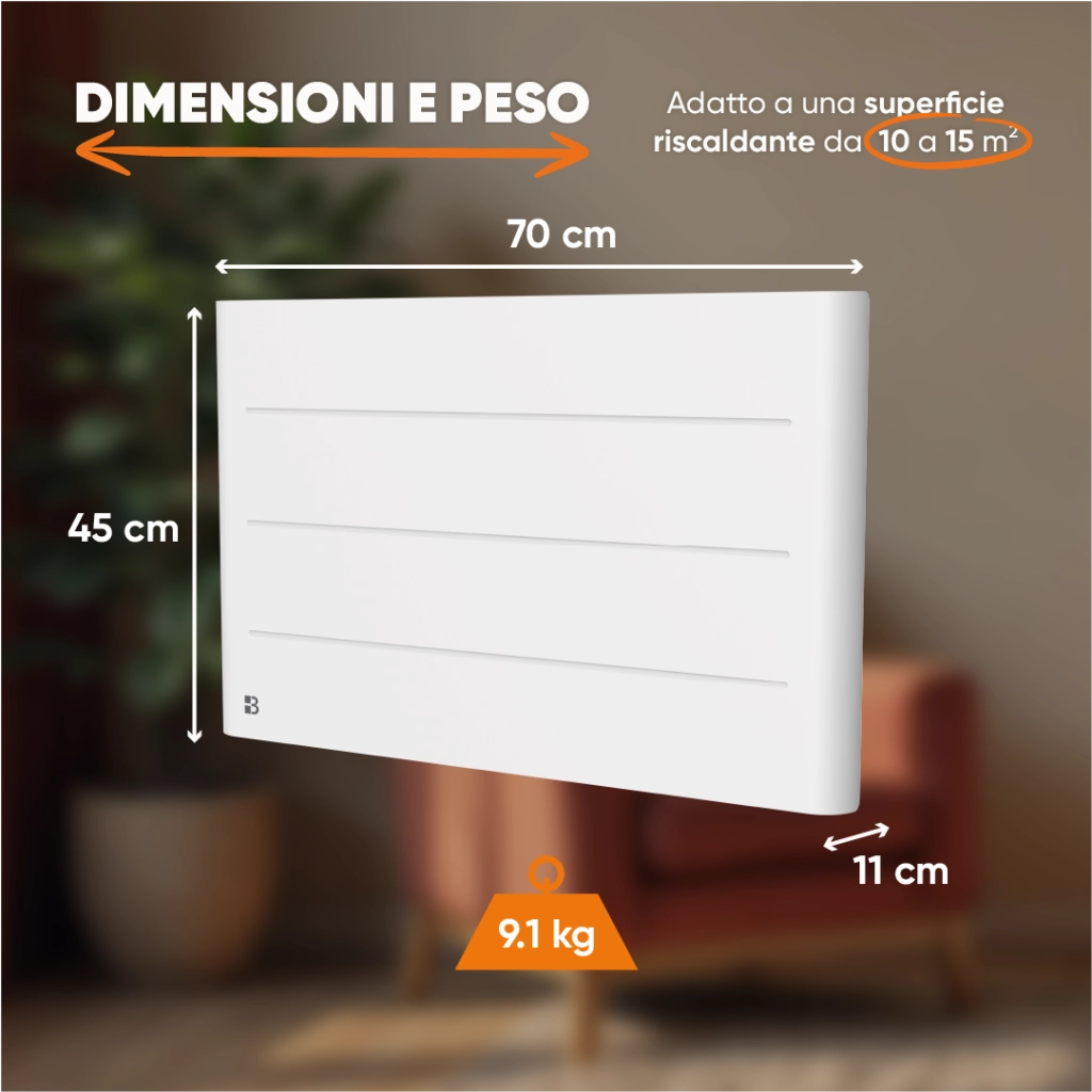 Radiatore elettrico fisso ad inerzia ceramica a secco 1500W TANIN orizzontale bianco