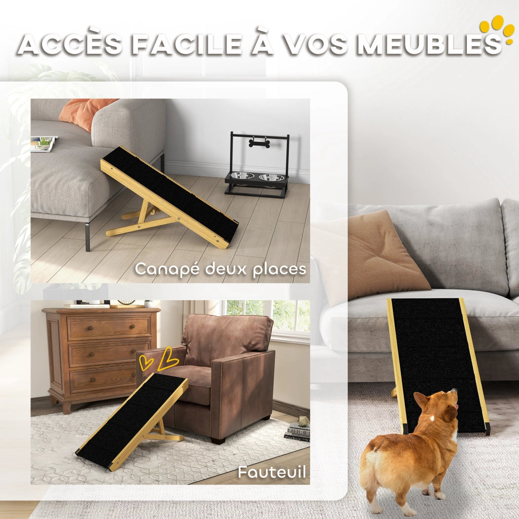 Rampa pieghevole per cani in legno naturale regolabile 4 altezze per casa 83,5 x 35 x 47,5 cm