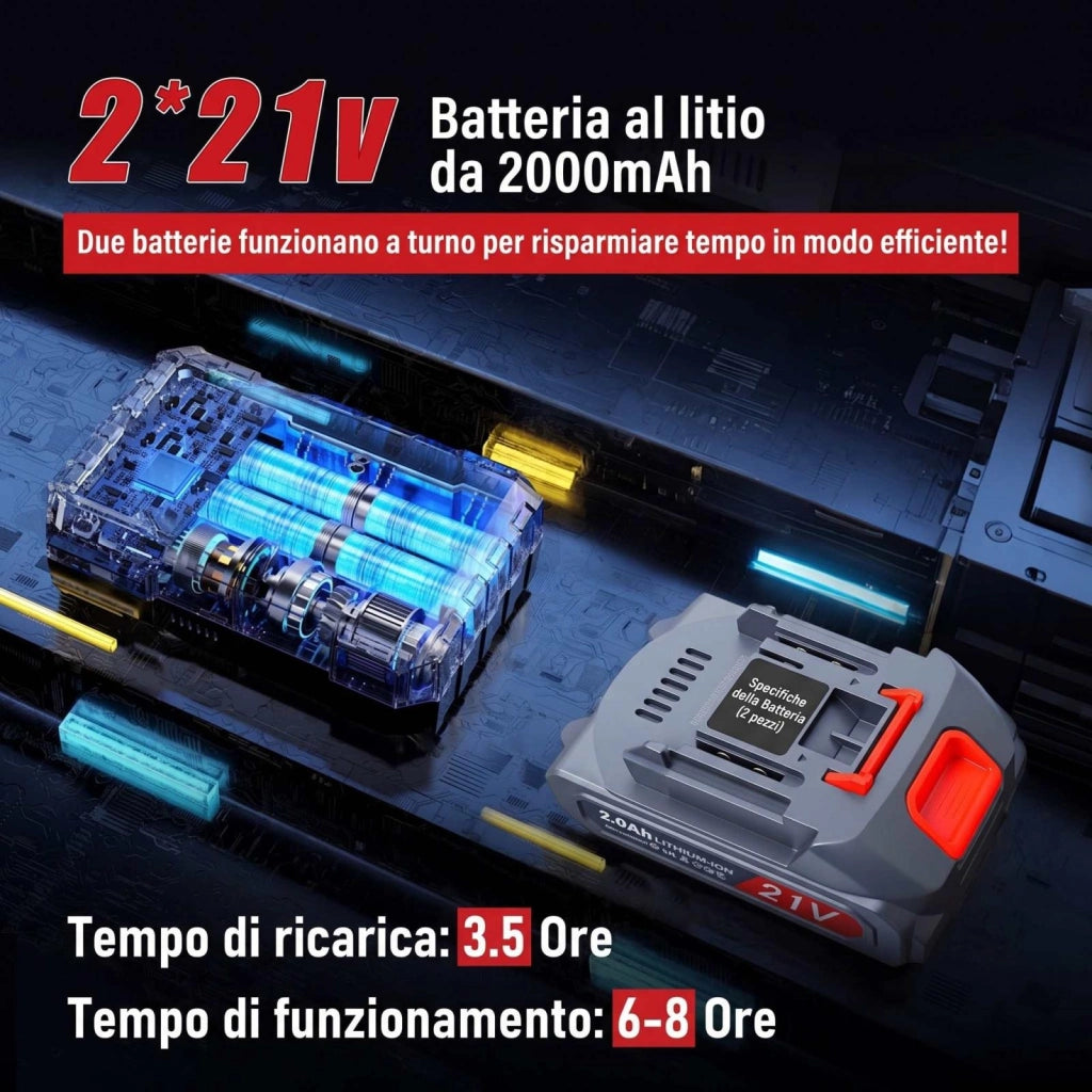 Sega elettrica, sega per rami, sega elettrica a batteria, 21 V, braccio telescopico, 2 batterie
