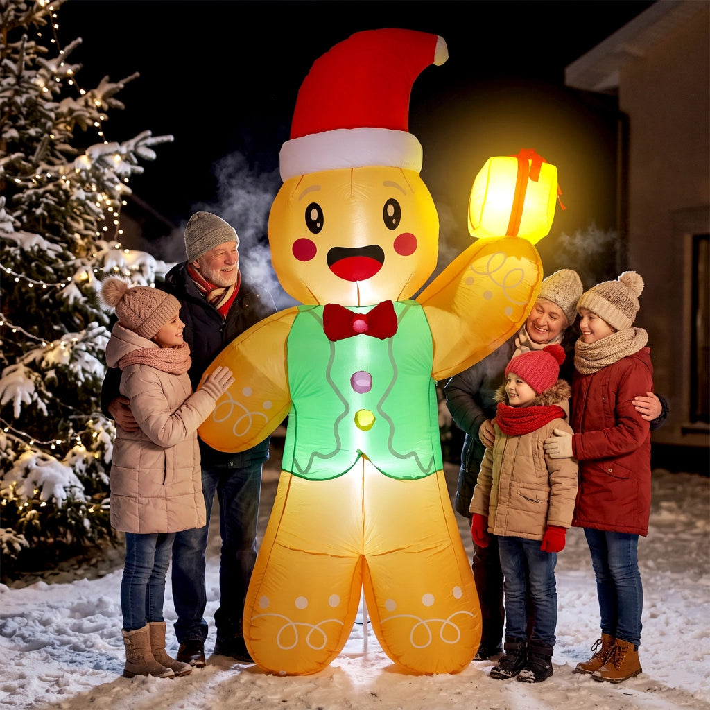 Omino di pan di zenzero gonfiabile natalizio da 2,5 m con luci a LED