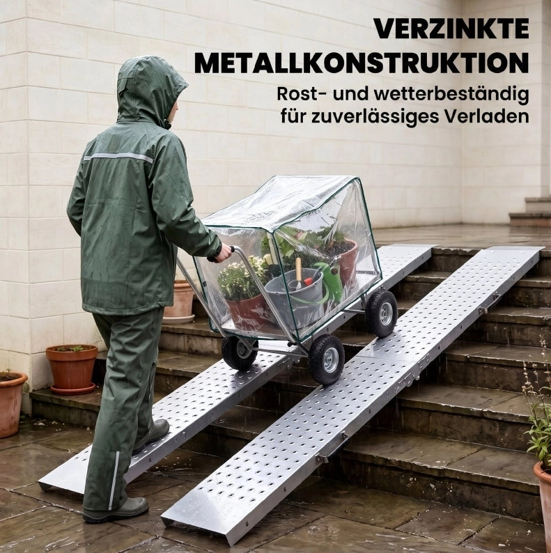 Set di 2 rampe di carico pieghevoli ULEVR 180 cm in metallo zincato, fino a 400 kg, argento