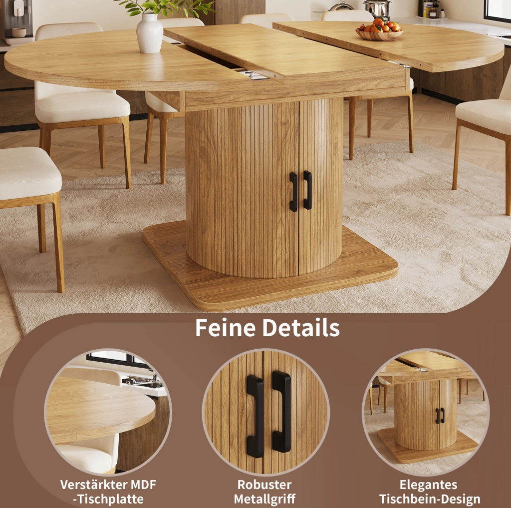 Tavolo da pranzo allungabile con vano contenitore, MDF e metallo
