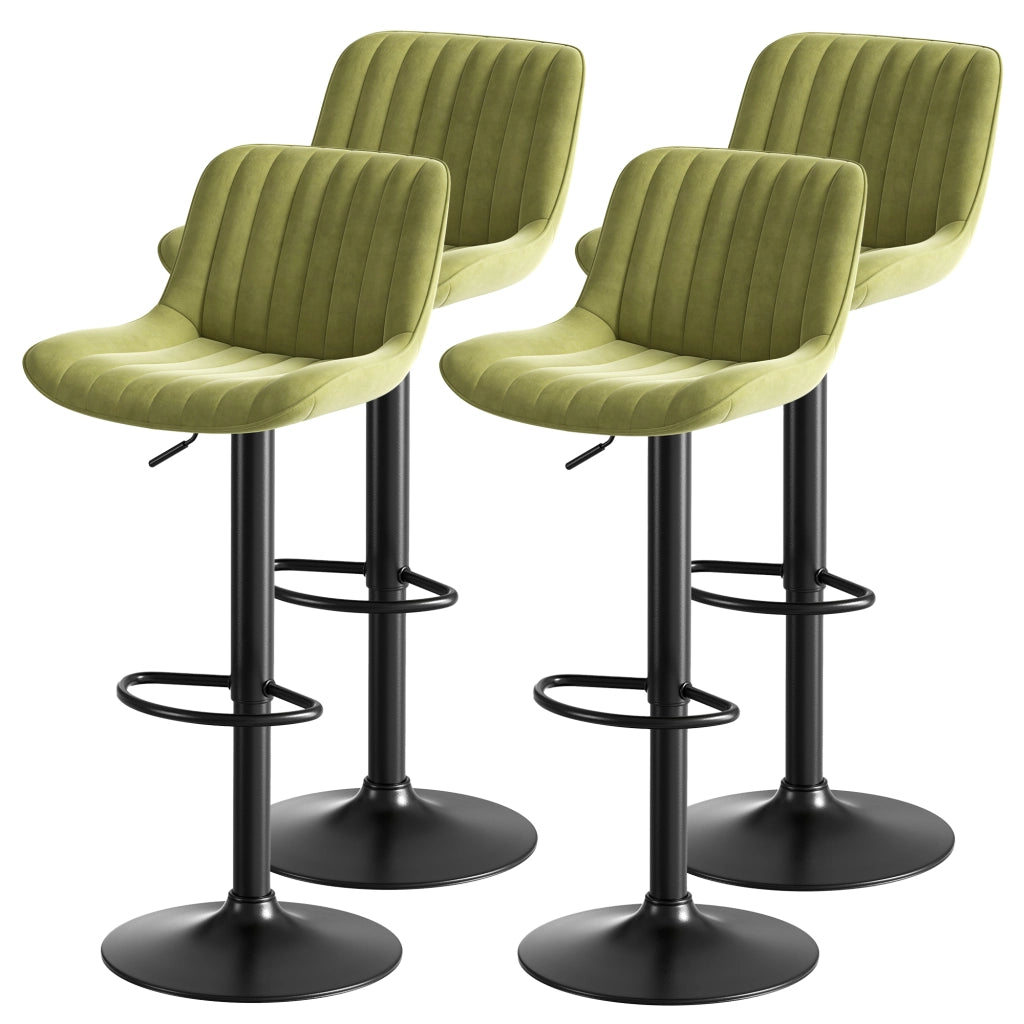Sgabello da Bar Girevole con Altezza Regolabile e Schienale Ergonomico, in Velluto e Metallo, Verde