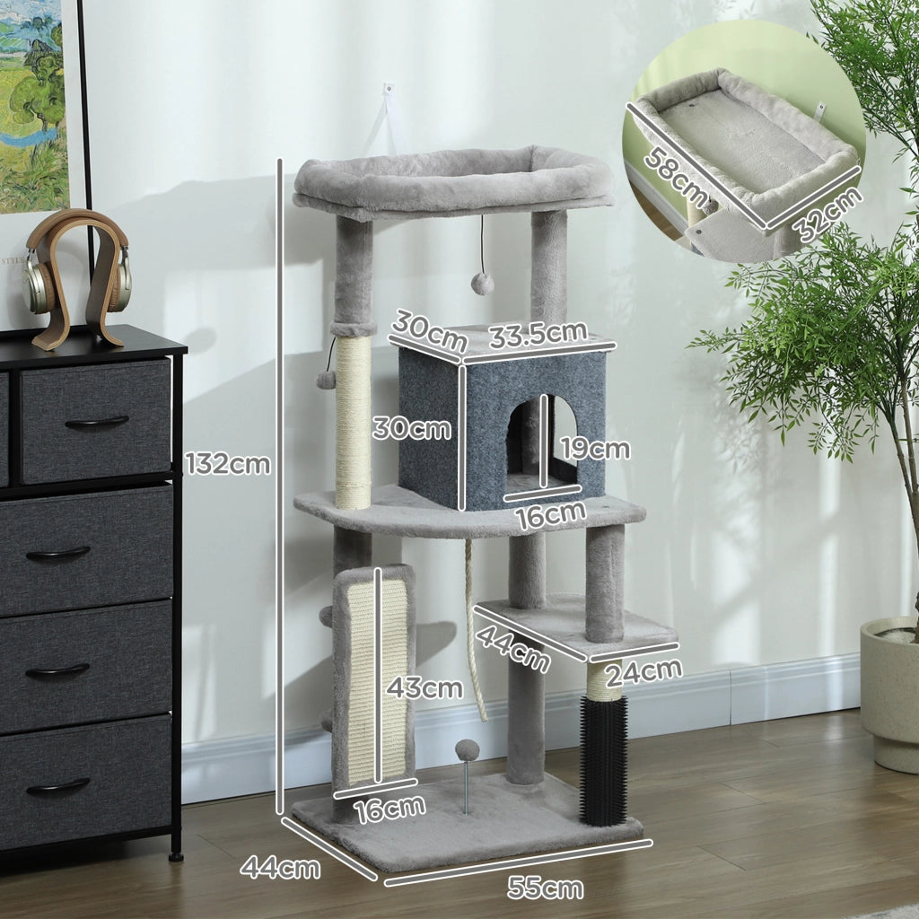 Tiragraffi Multilivello con Casetta e Lettino ¨C Xylo ¨C Grigio 132 cm
