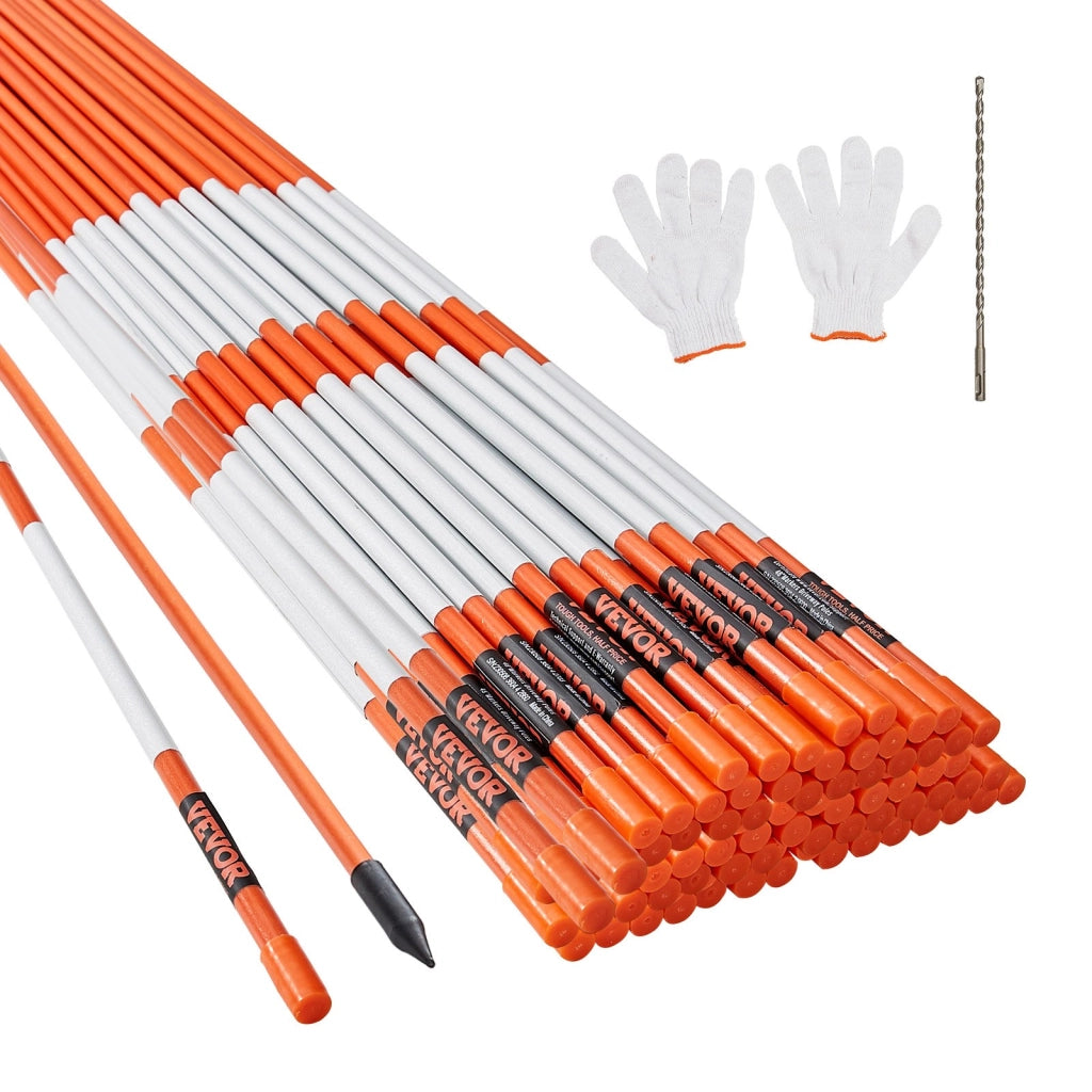 100 Pali Marcatori da Neve in Fibra di Vetro Arancione HX103, Segnalatori Passo Carrabile con Doppia Striscia Riflettente, 0,78x121,5 cm