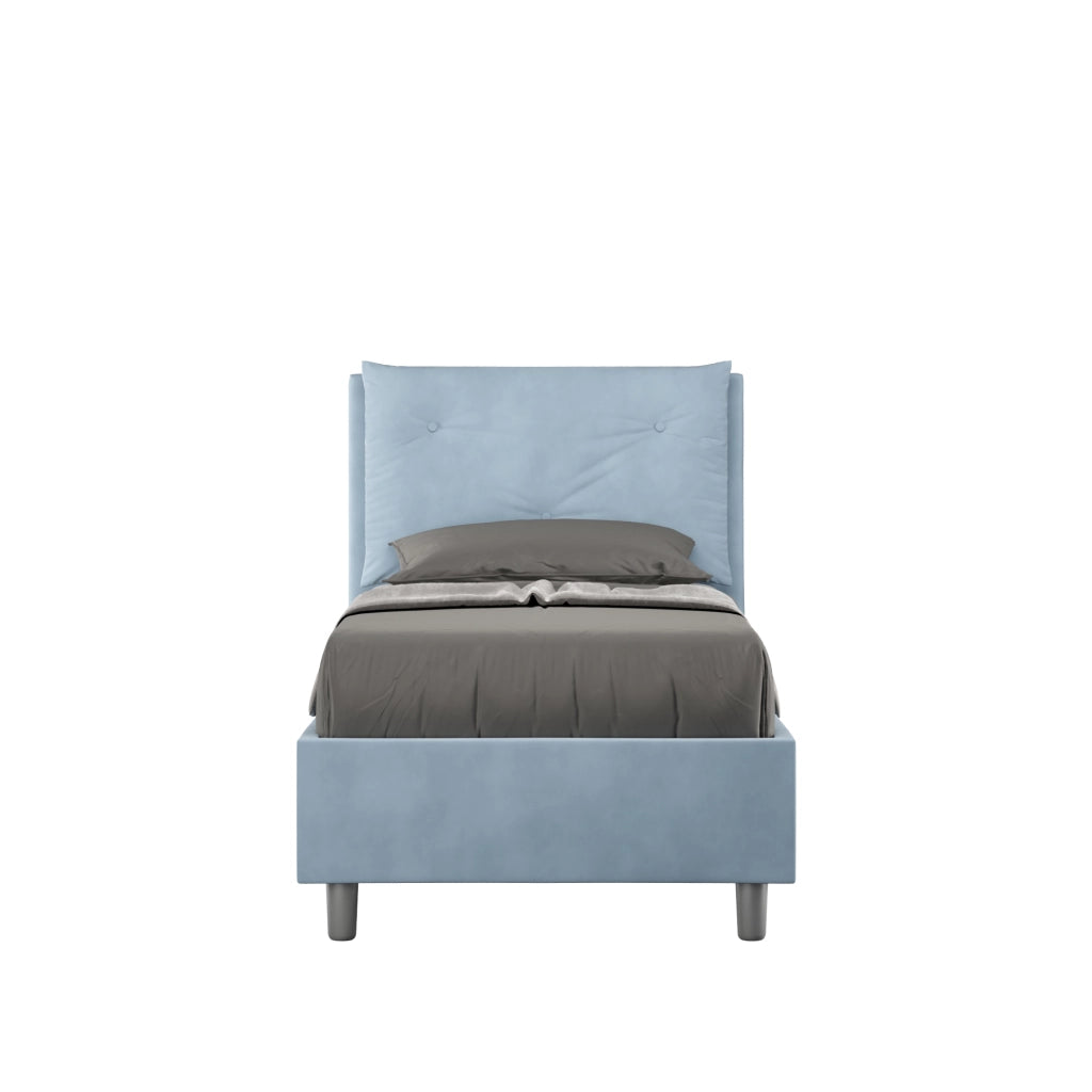 BS COM Letto singolo contenitore imbottito 80x200 microfibra azzurro