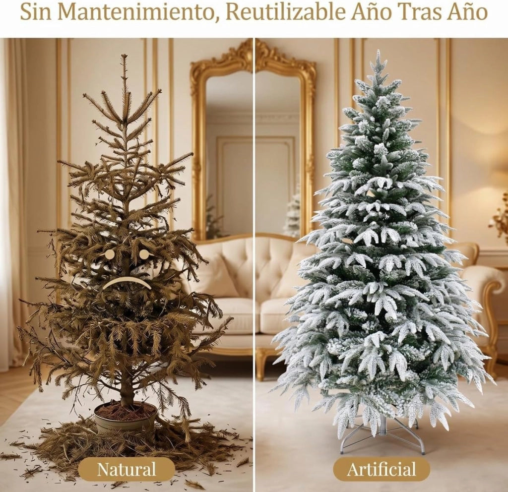Albero di Natale Innevato 180cm con Rami Folti Realistici PE e PVC e Supporto Metallica