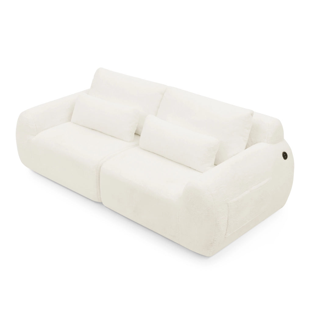 Divano 2 Posti in Ecopelliccia Morbida con USB ¨C MINIMAL ¨C Beige