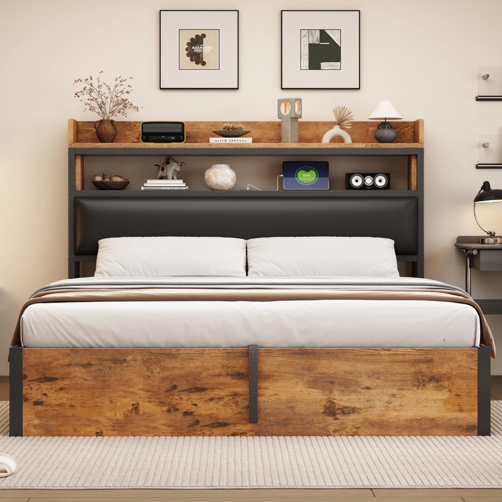 Letto matrimoniale contenitore 180 × 200 cm con sollevamento idraulico testiera USB in metallo nero