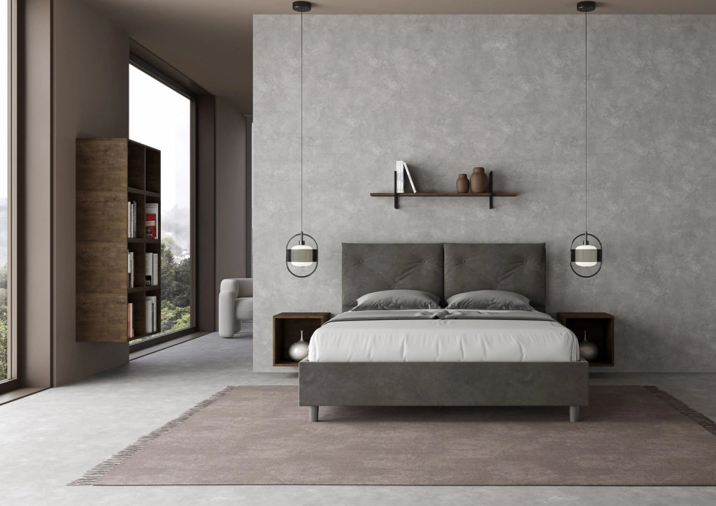 BS COM Letto queen size senza rete imbottito 150x210 microfibra grigio Large