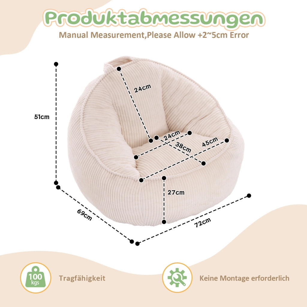 Poltrona pouf per bambini 69x72x51 cm beige; supporto ergonomico; in tessuto e schiuma