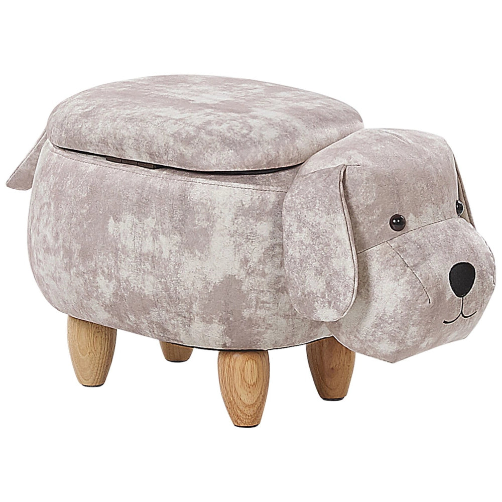 Pouf animaletto Sgabello per bambini Poggiapiedi in velluto beige con gambe in legno portaoggetti Seggiolino per bambini