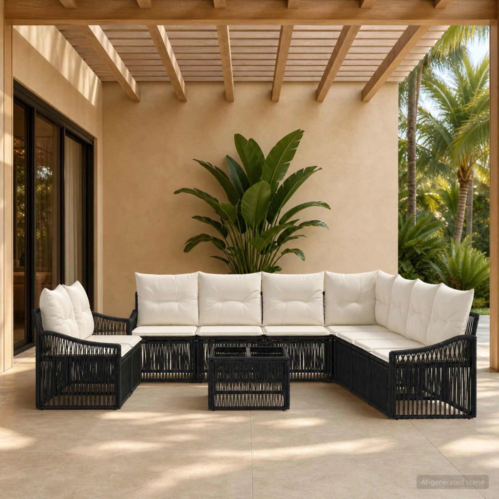 Set Divano da Giardino 10 pz Nero polyrattan 3436048