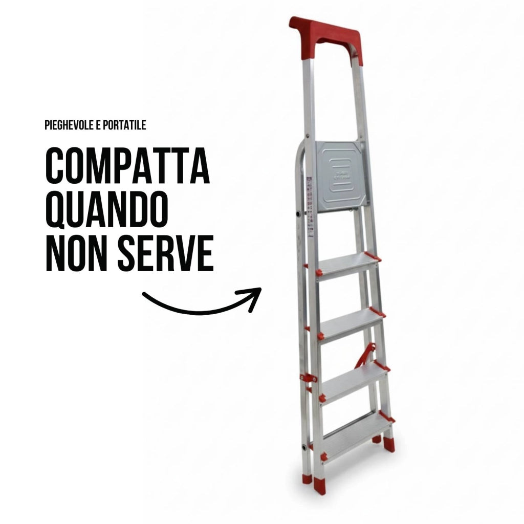 Scala Domestica in Alluminio Martina Leggera Portatile Scaletto Vaschetta Portaoggetti Pieghevole Robusta Salv 6 gradini