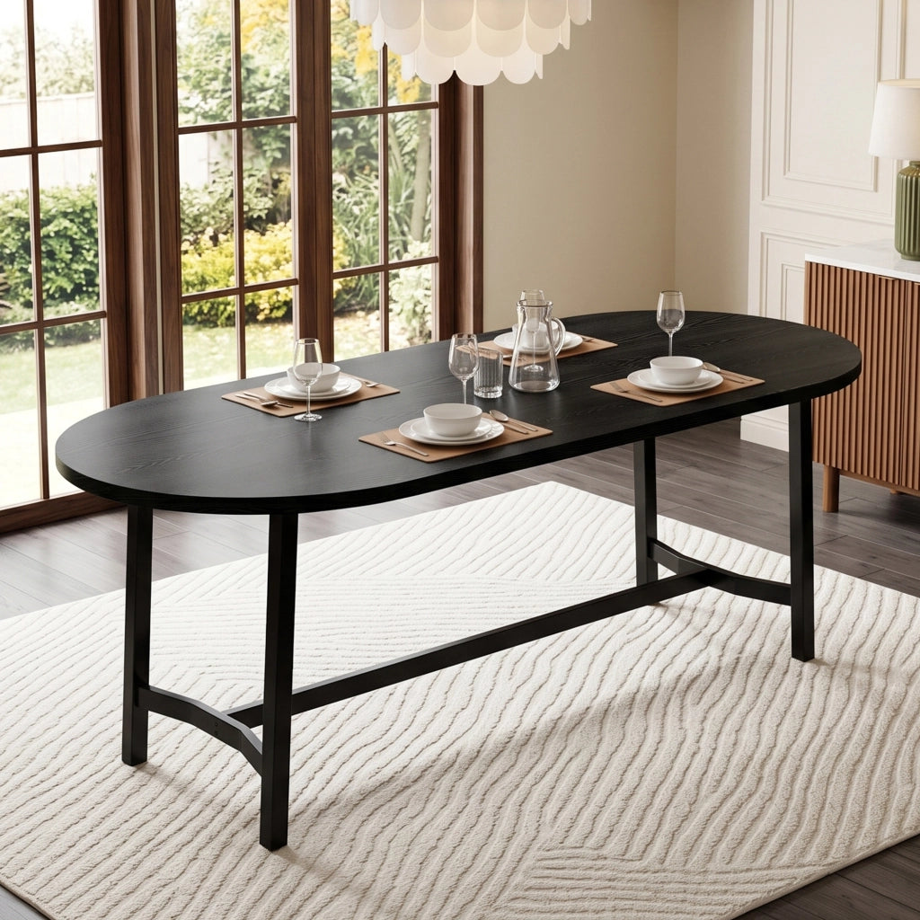 Tavolo da pranzo, per 6-8 persone, stile minimalista, gambe in metallo, 180 x 80 x 75 cm, nero
