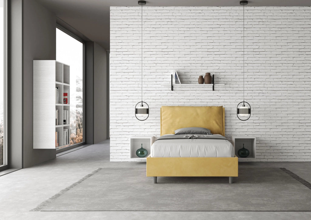 Letto 1 Piazza E Mezzo 110x200 cm Senza Rete Imbottito in Microfibra Antea Large Ocra