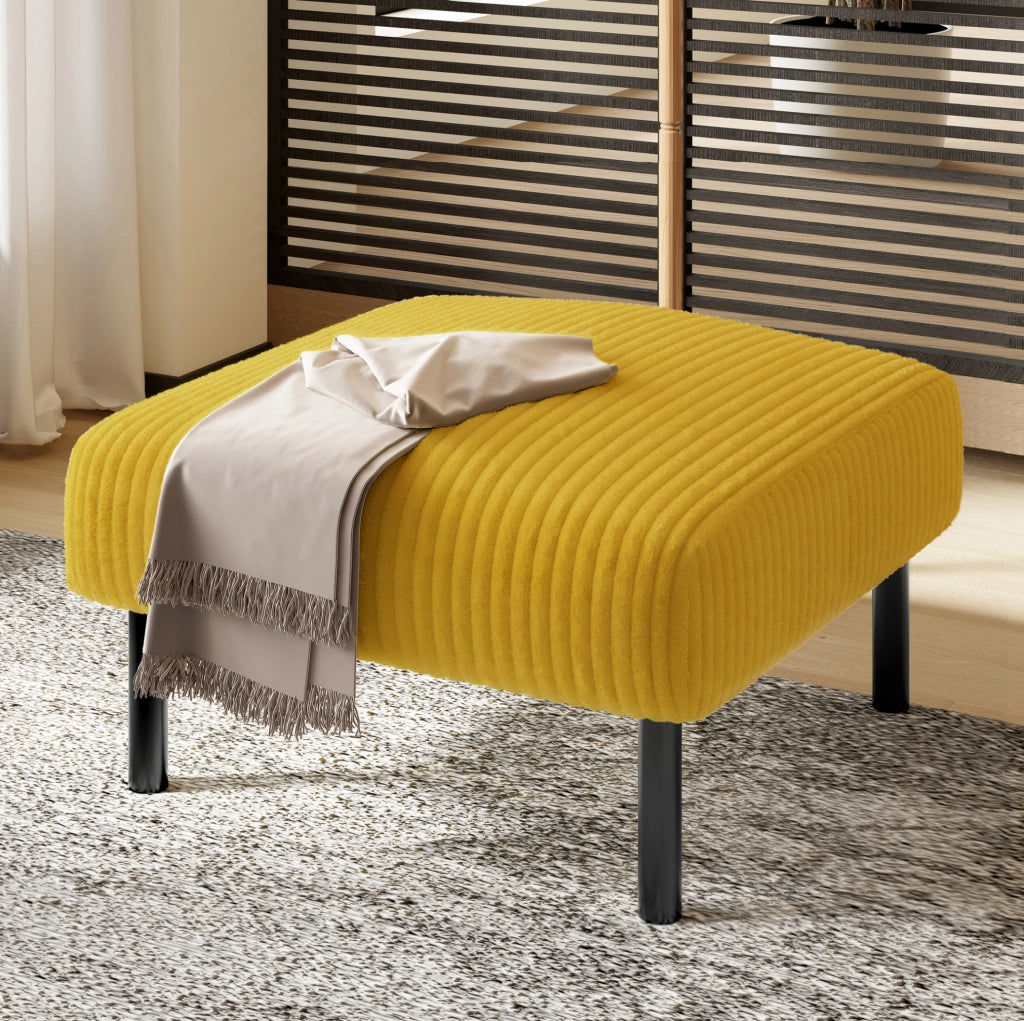Set salotto 3 pezzi in corda giallo: divano 2 posti, poltrona e pouf con tasca laterale