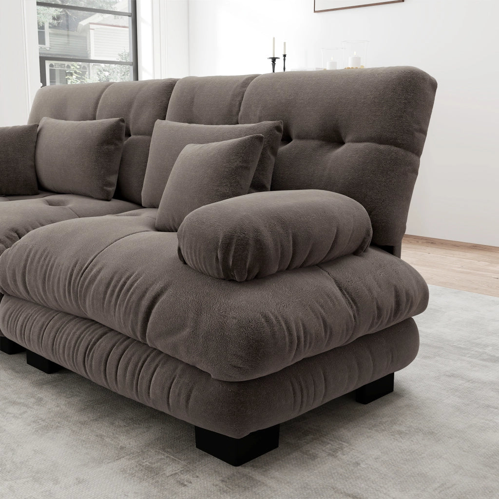Divano Angolare Chenille con Ottomans e Cuscini ¨C MINIMAL ¨C Marrone