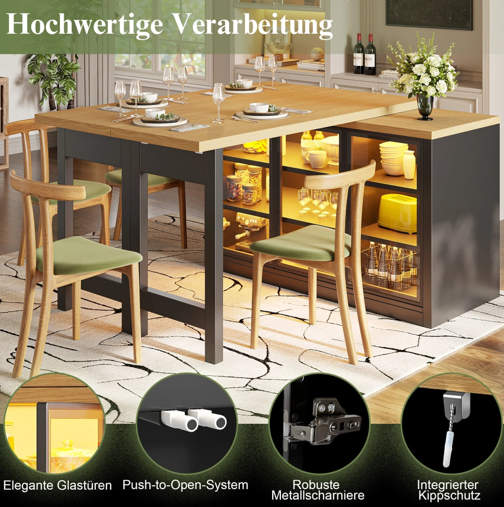 TAVOLO da pranzo estensibile 120-197 cm nero con mobile laterale e vetro