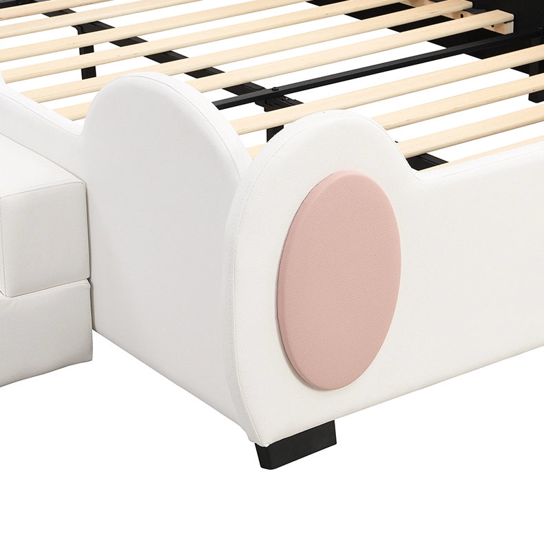 Letto per bambini 140x200 cm a farfalla rosa e bianco con LED, scala e scivolo