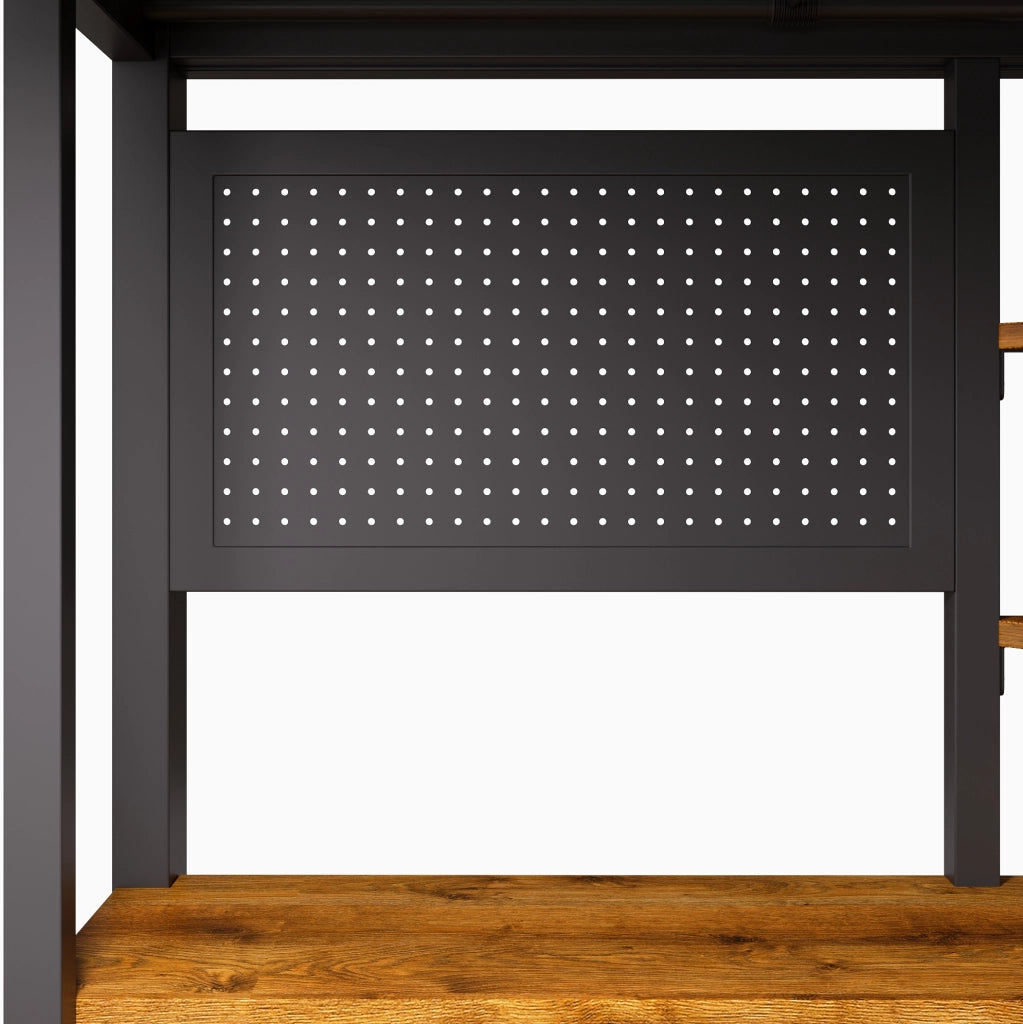Letto a soppalco 90x200 cm con scrivania, LED, USB e USB-C in metallo e MDF nero
