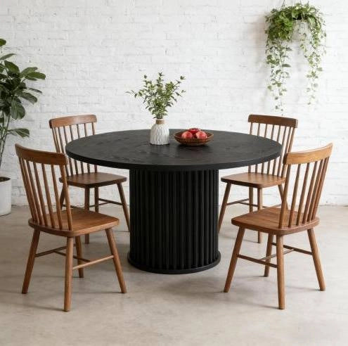 TAVOLO ROTONDO 120 cm Nero in Legno, da 6 Posti