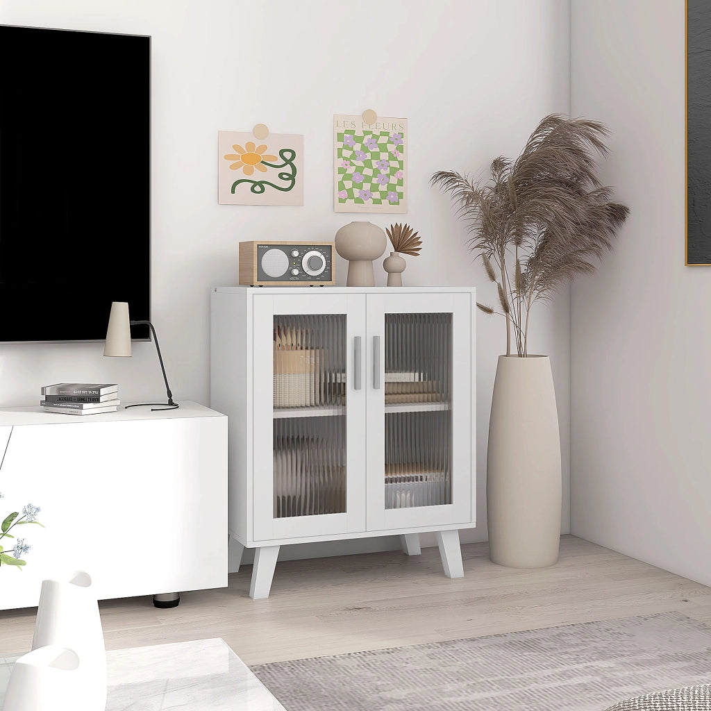 Cassettiera con ante trasparenti e 2 ripiani ¨C Minimal ¨C Bianco 61x35x75 cm