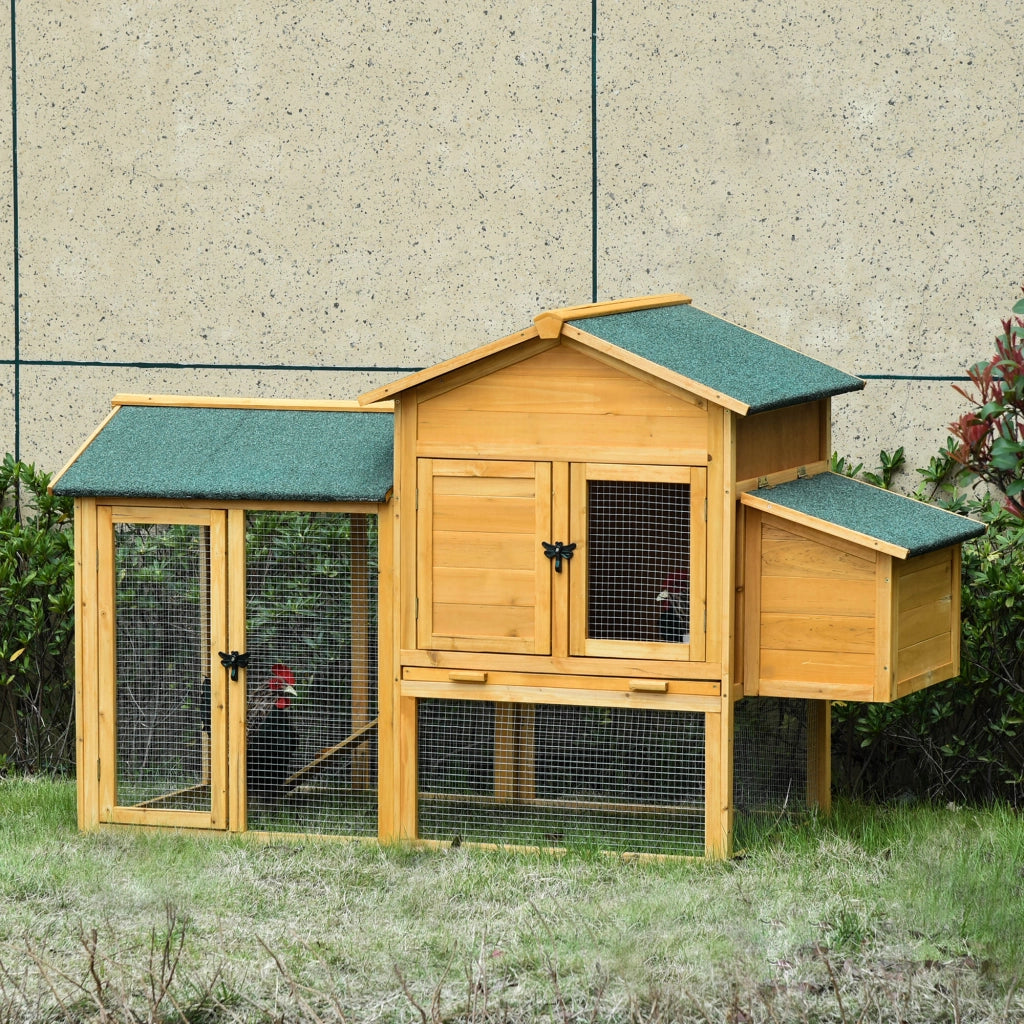 Pollaietto per galline nane con recinto e incubatrice ¨C Minimal ¨C Legno di abete, tetto in asfalto, giallo+verde