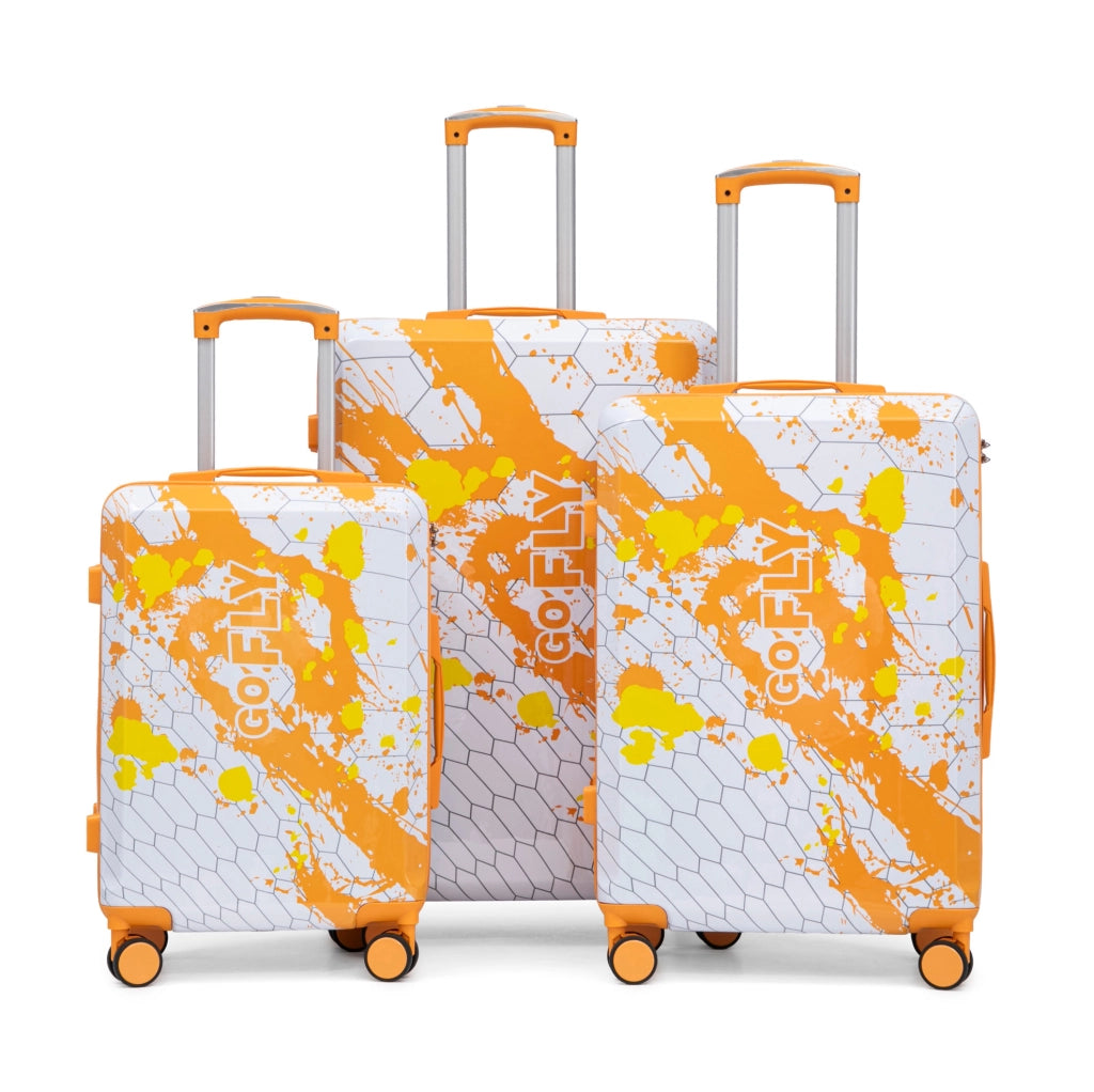 Set di 3 Valigie Rigide 20"/24"/28" in PC con Stampa a Macchie e Lucchetto a Combinazione Arancione