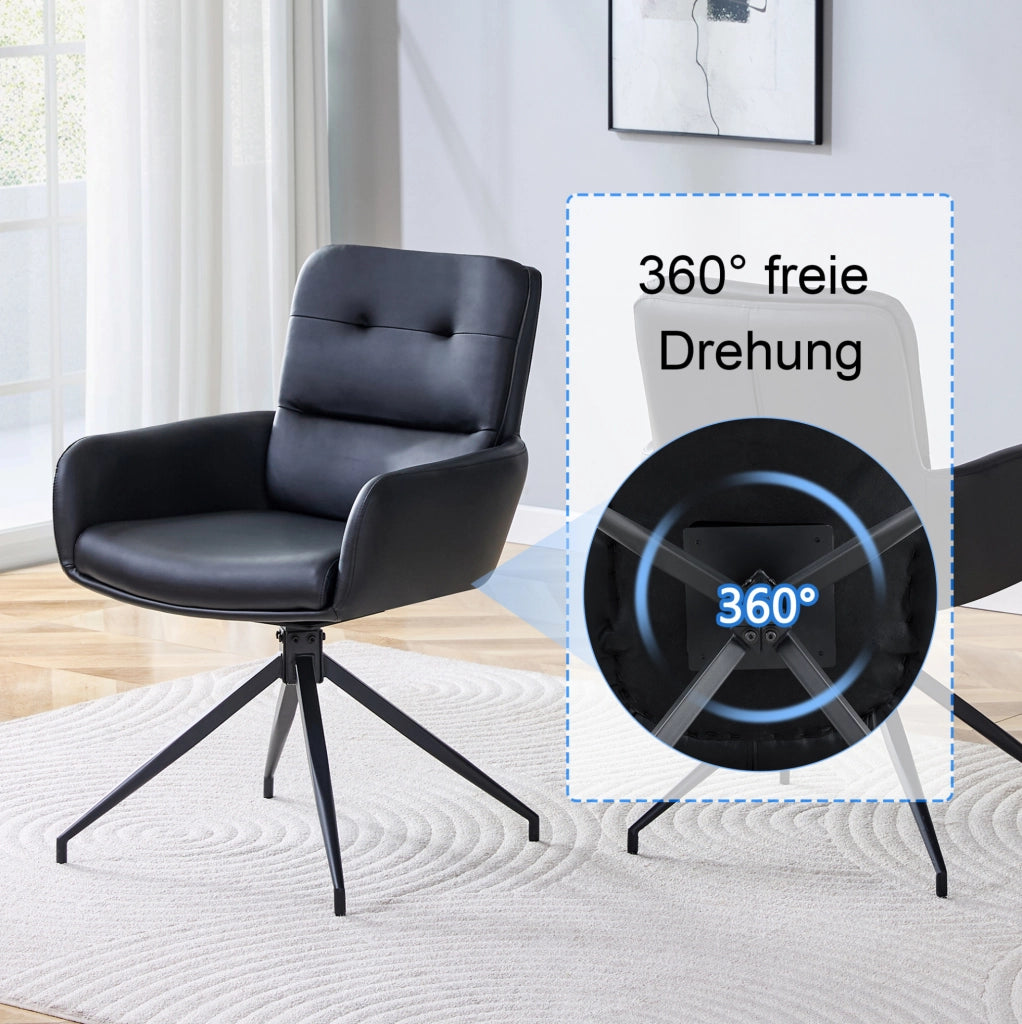 SEDIA Girevole 85 cm in PU Nero e Metallo Nero Set da 2 pezzi