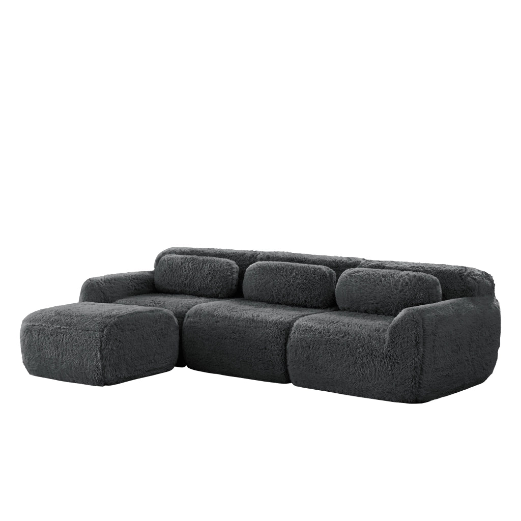 Divano Angolare Modulare ¨C MINIMAL ¨C Tessuto Morbido, Grigio, con Cuscini