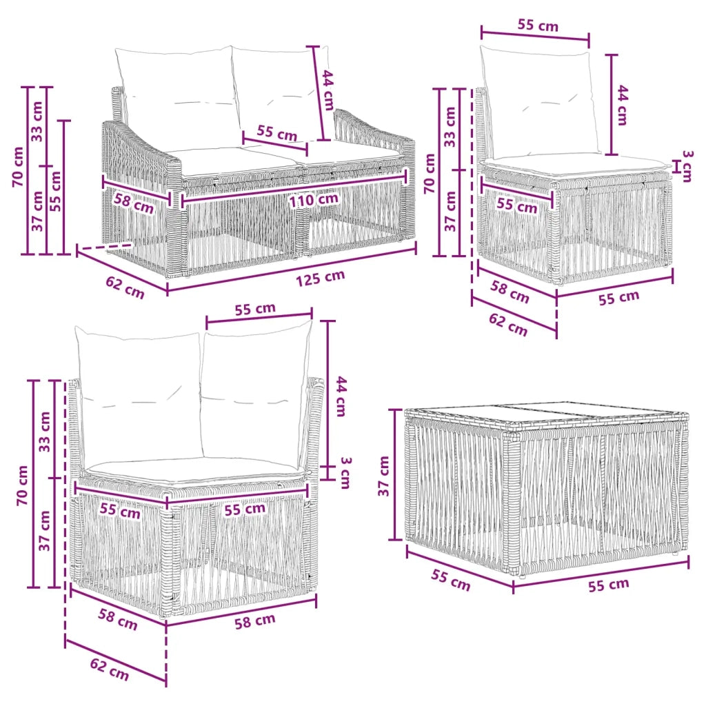 Set Divano da Giardino 12 pz Nero polyrattan 3436042